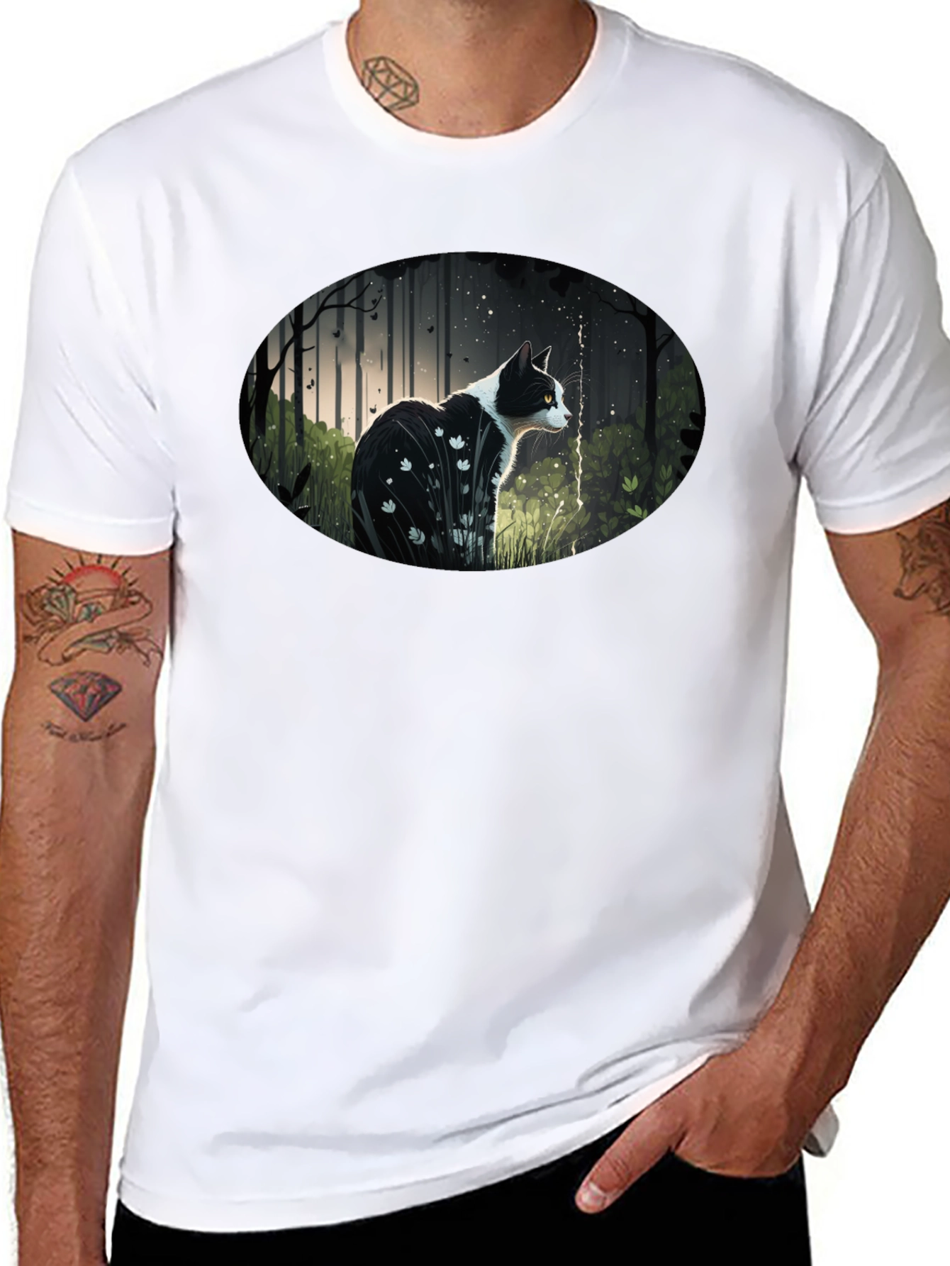 Cat in Forest Graphic T-Shirt