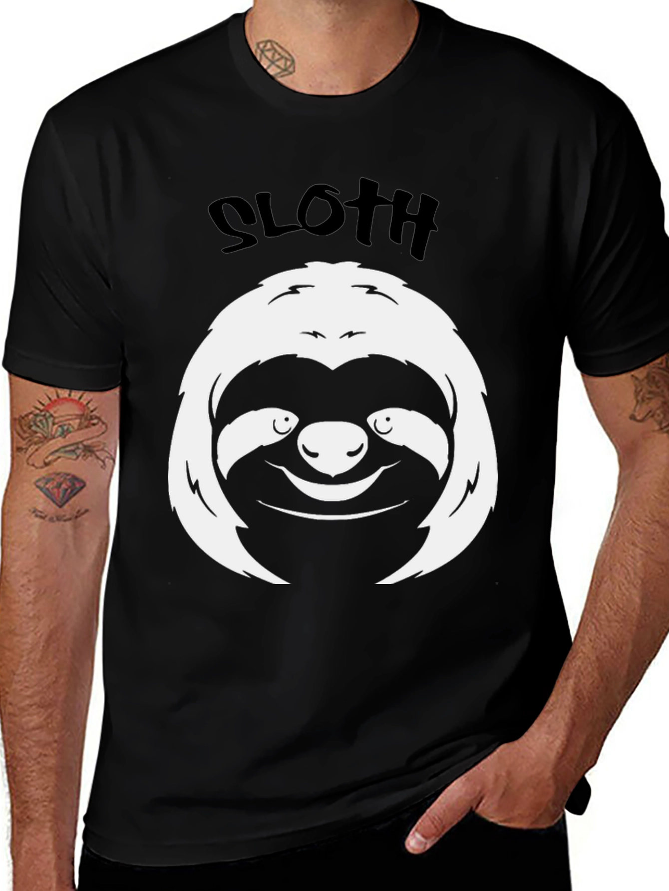 Sloth Graphic Tee - Black Cotton Comfort