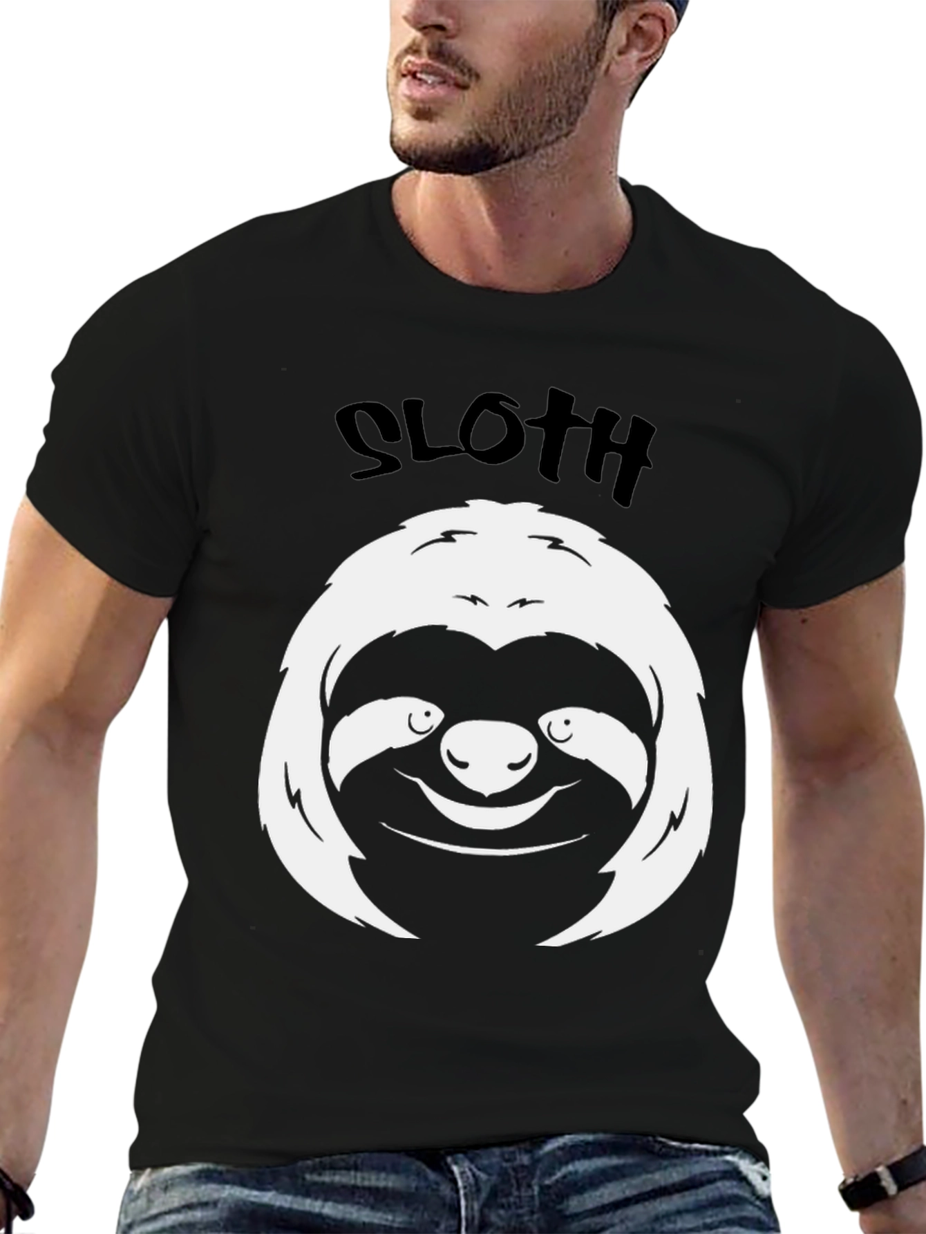 Sloth Graphic Tee - Black Cotton Comfort