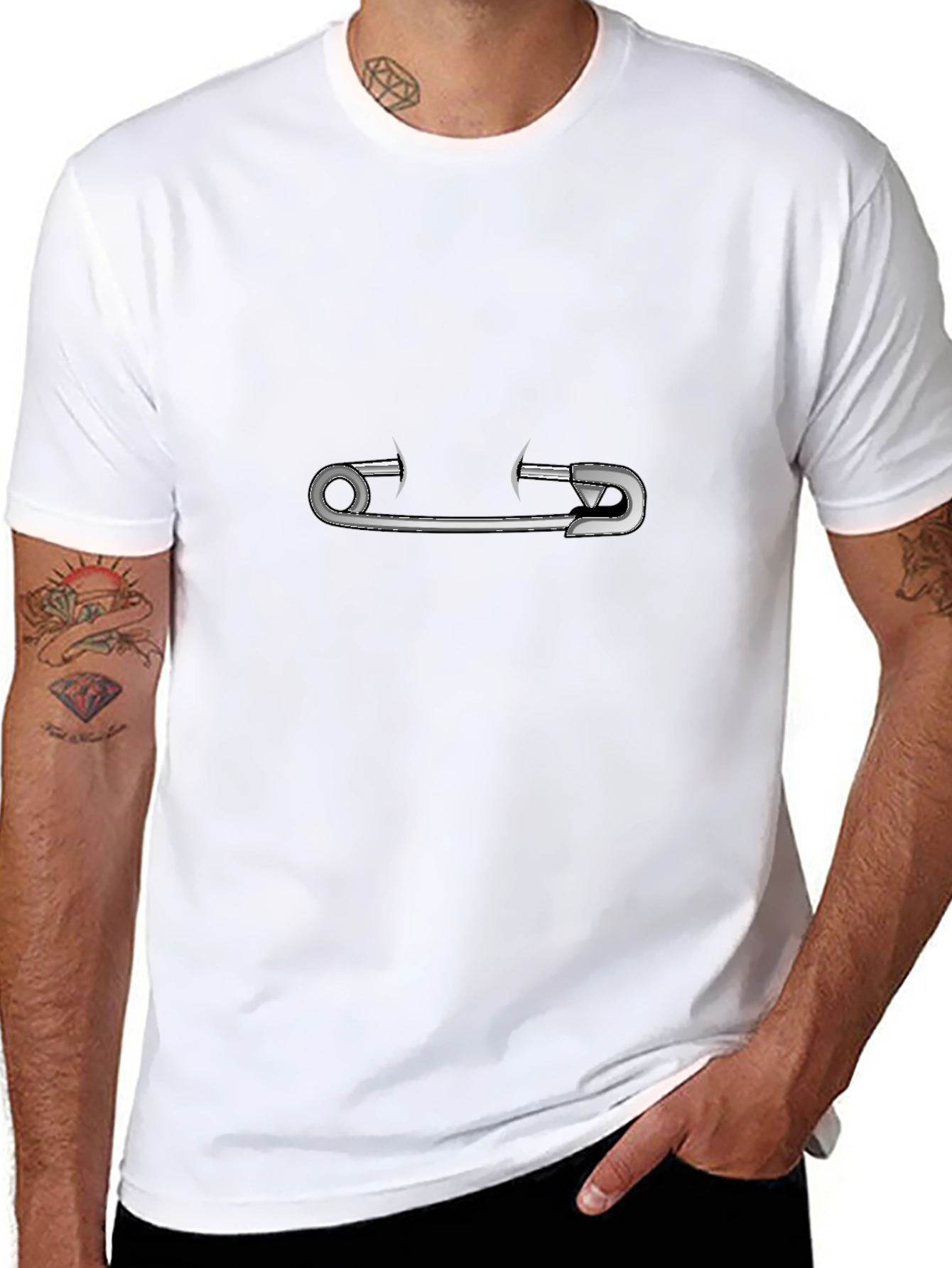 Safety Pin Graphic Black Tee