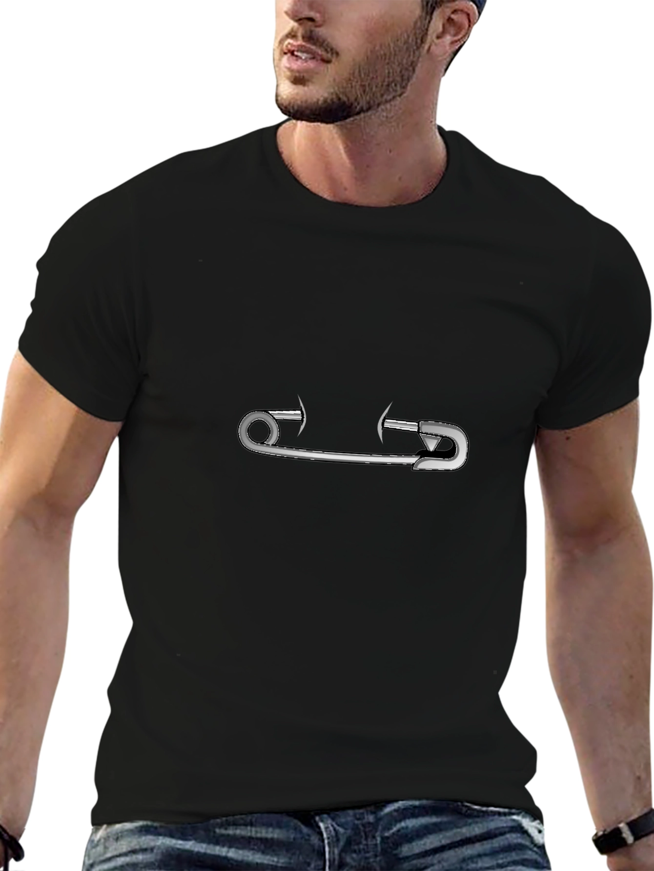 Safety Pin Graphic Black Tee