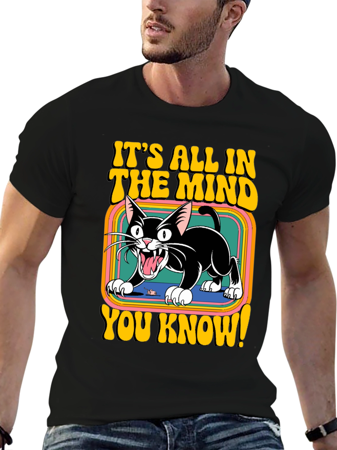Retro Cat T-Shirt - Its All In The Mind!