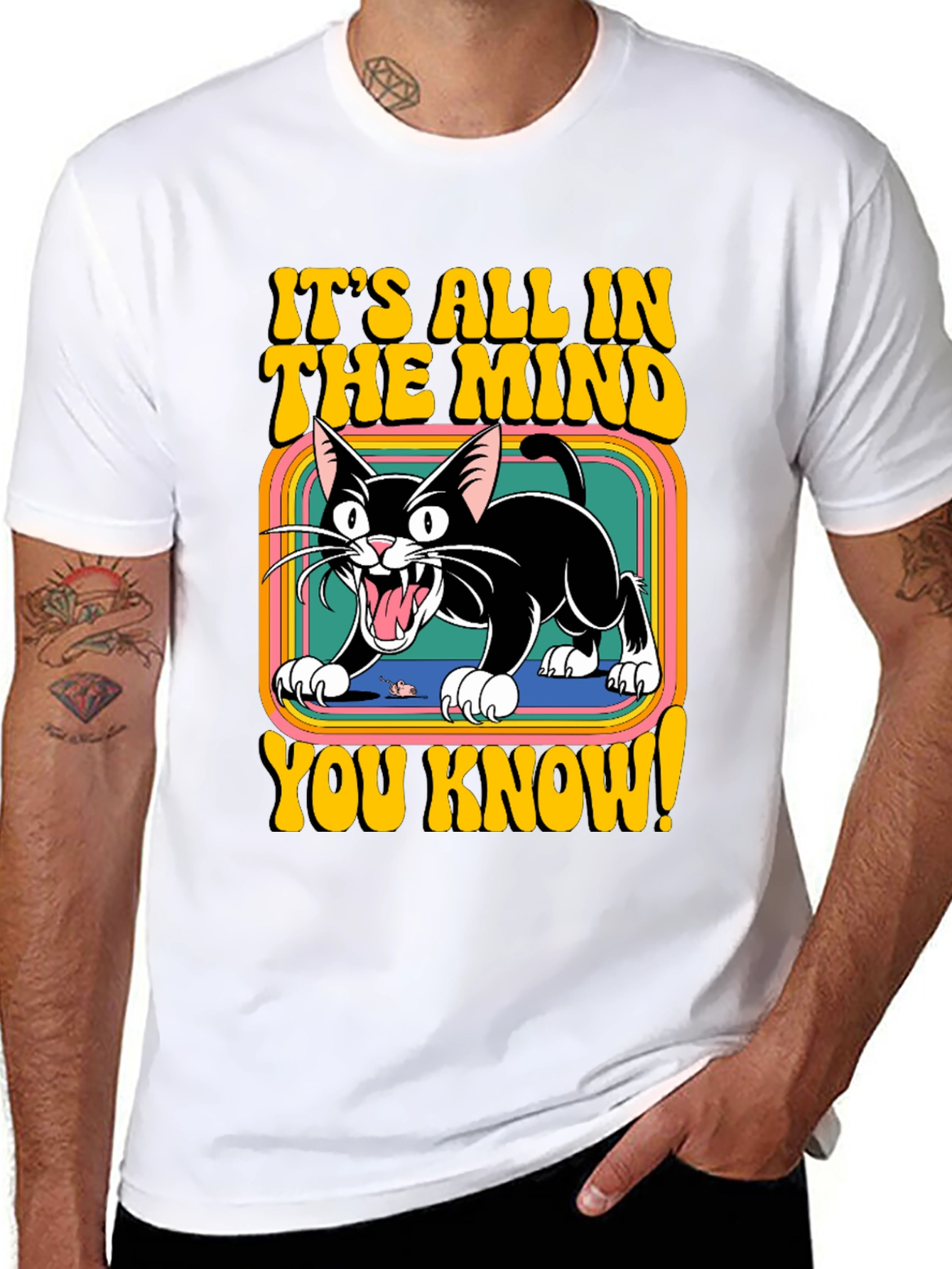 Retro Cat T-Shirt - Its All In The Mind!