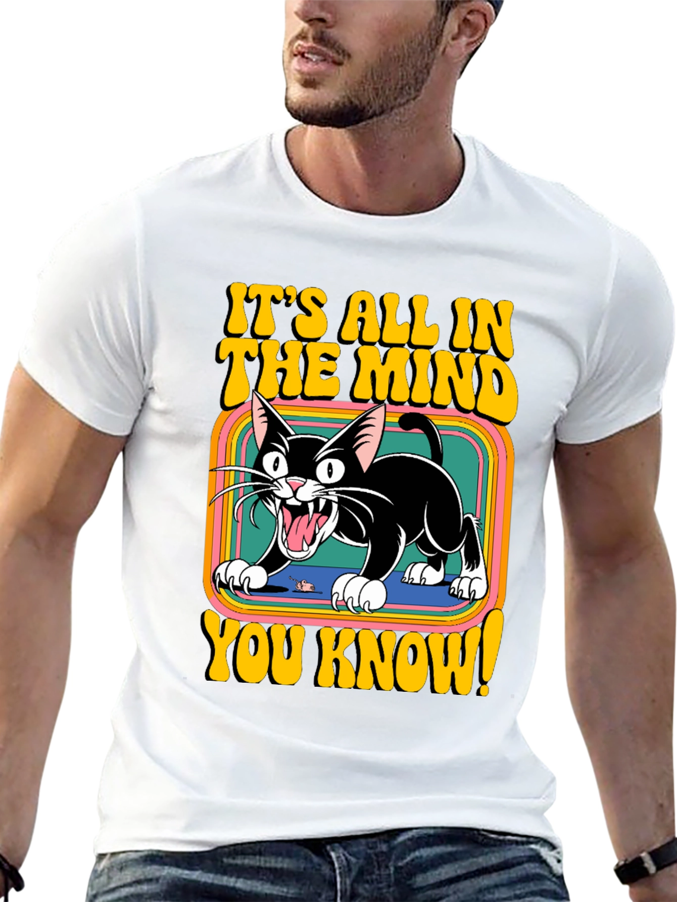 Retro Cat T-Shirt - Its All In The Mind!