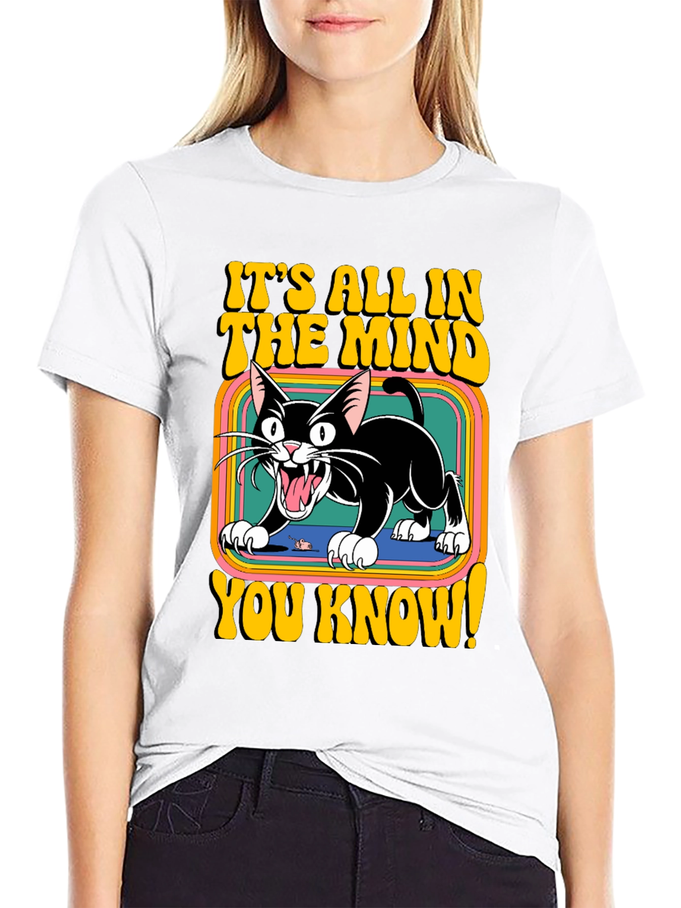 Retro Cat T-Shirt - Its All In The Mind!