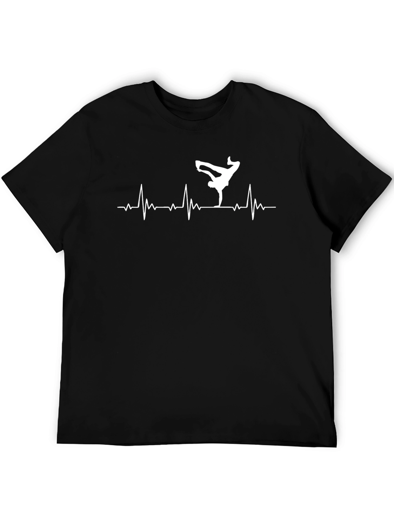 Breakdance Heartbeat Graphic Tee - Black Cotton Casual Shirt