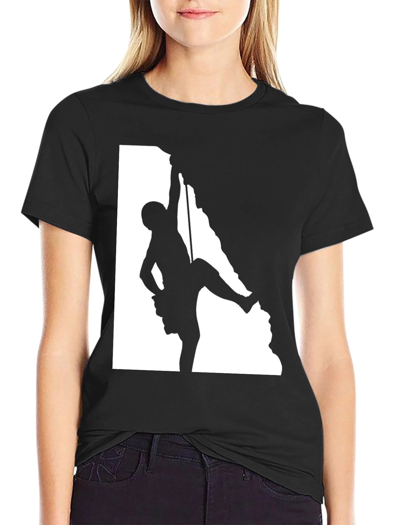 Climbing Silhouette Graphic Tee - Black Cotton Blend