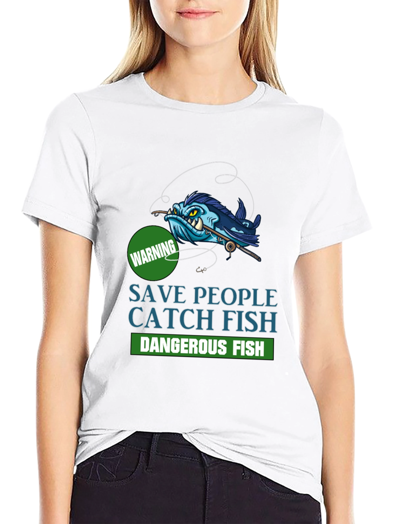 Save People Catch Fish Graphic T-Shirt - Black