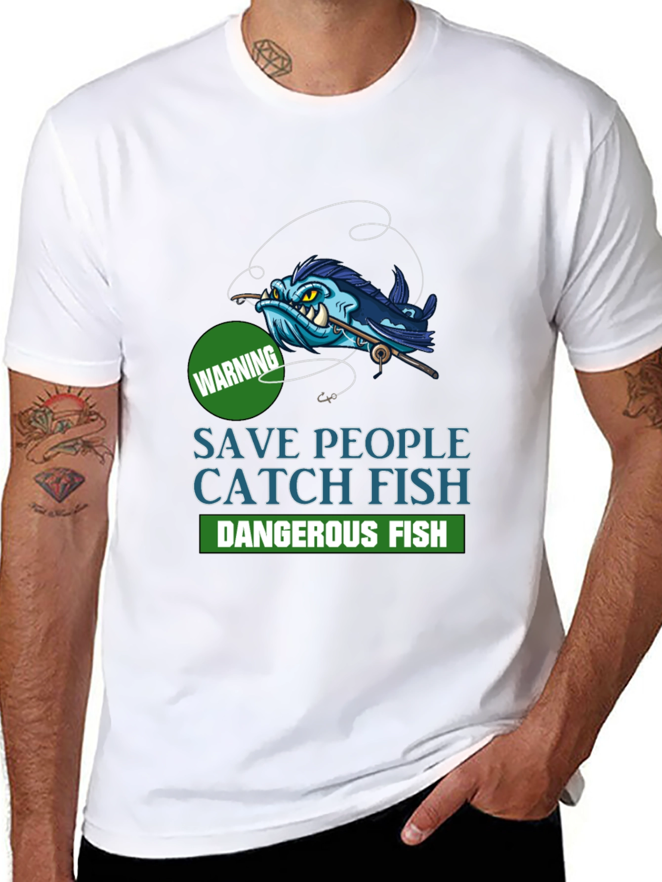 Save People Catch Fish Graphic T-Shirt - Black