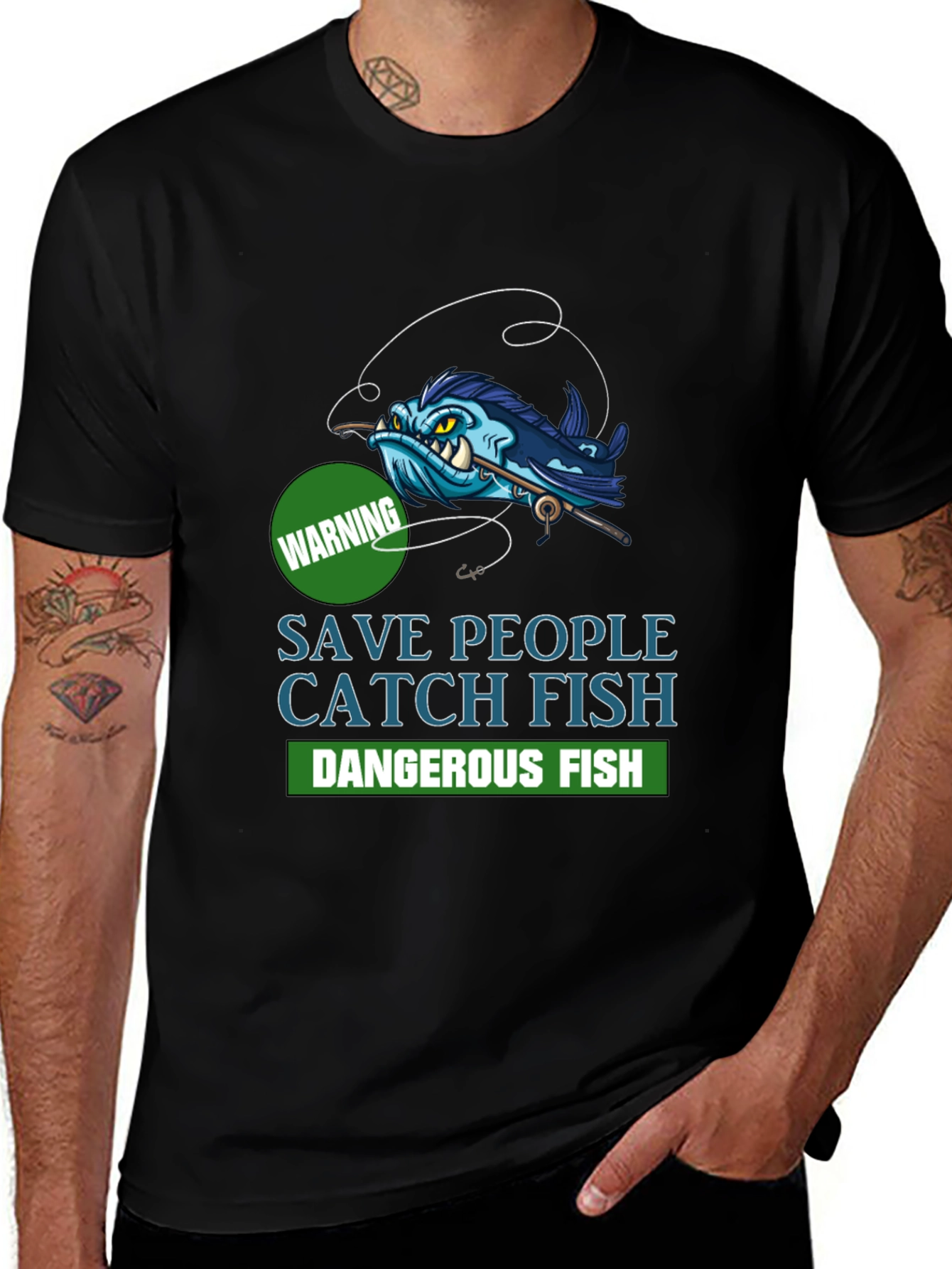 Save People Catch Fish Graphic T-Shirt - Black