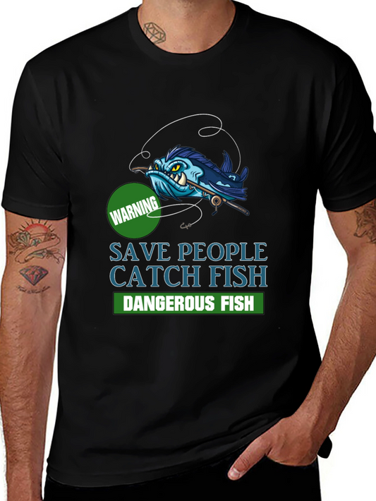 Save People Catch Fish Graphic T-Shirt - Black
