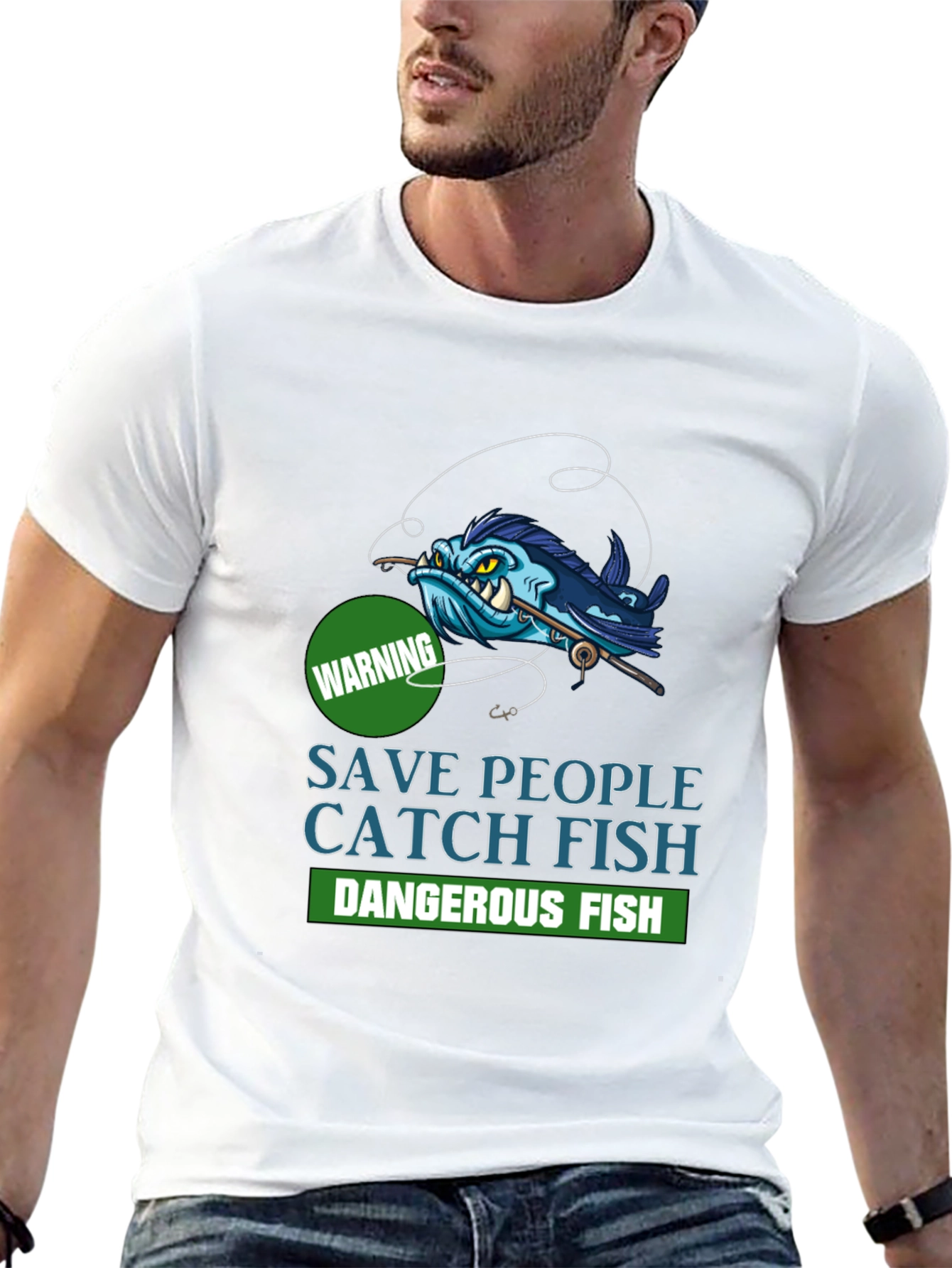 Save People Catch Fish Graphic T-Shirt - Black