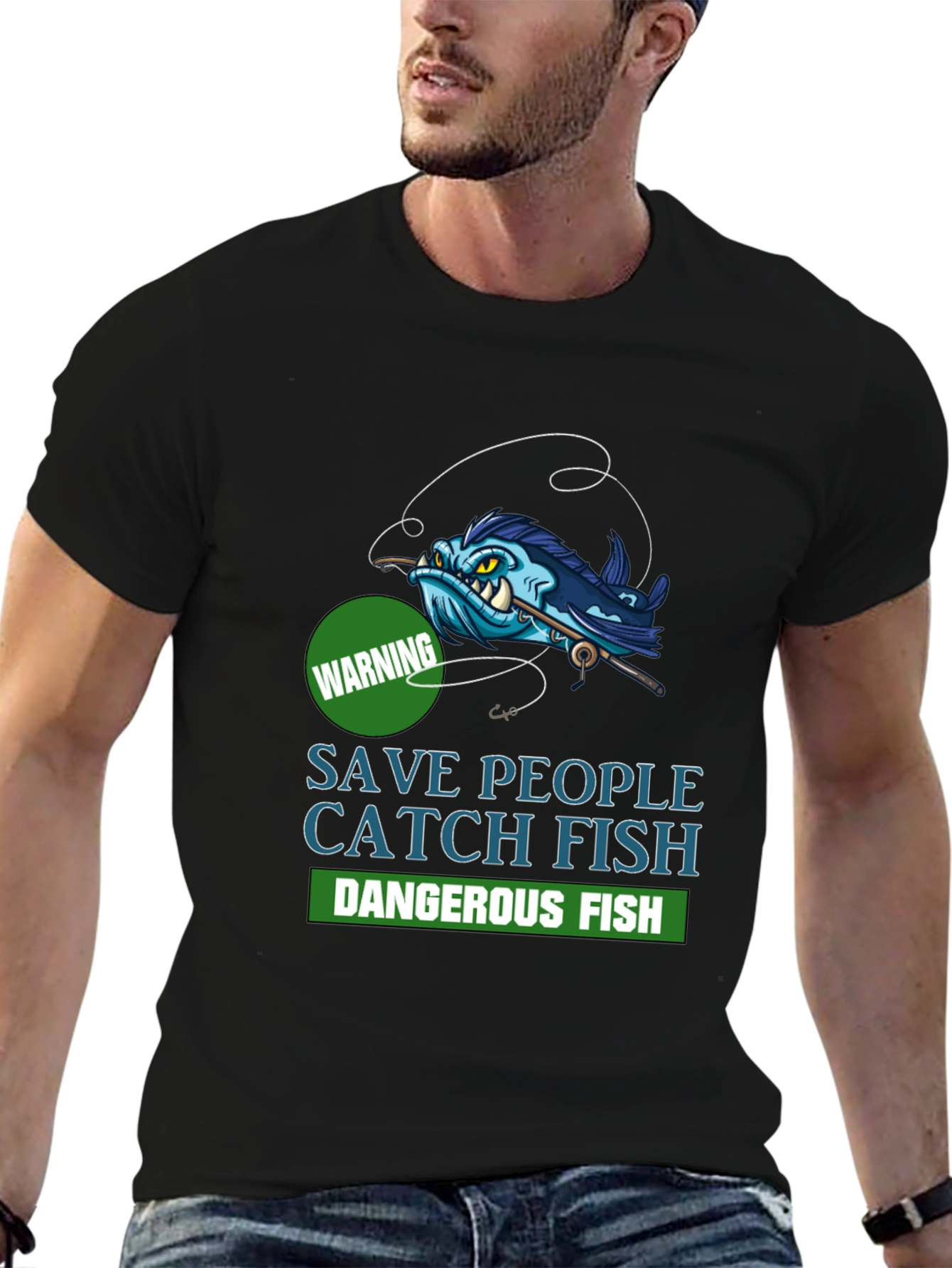 Save People Catch Fish Graphic T-Shirt - Black