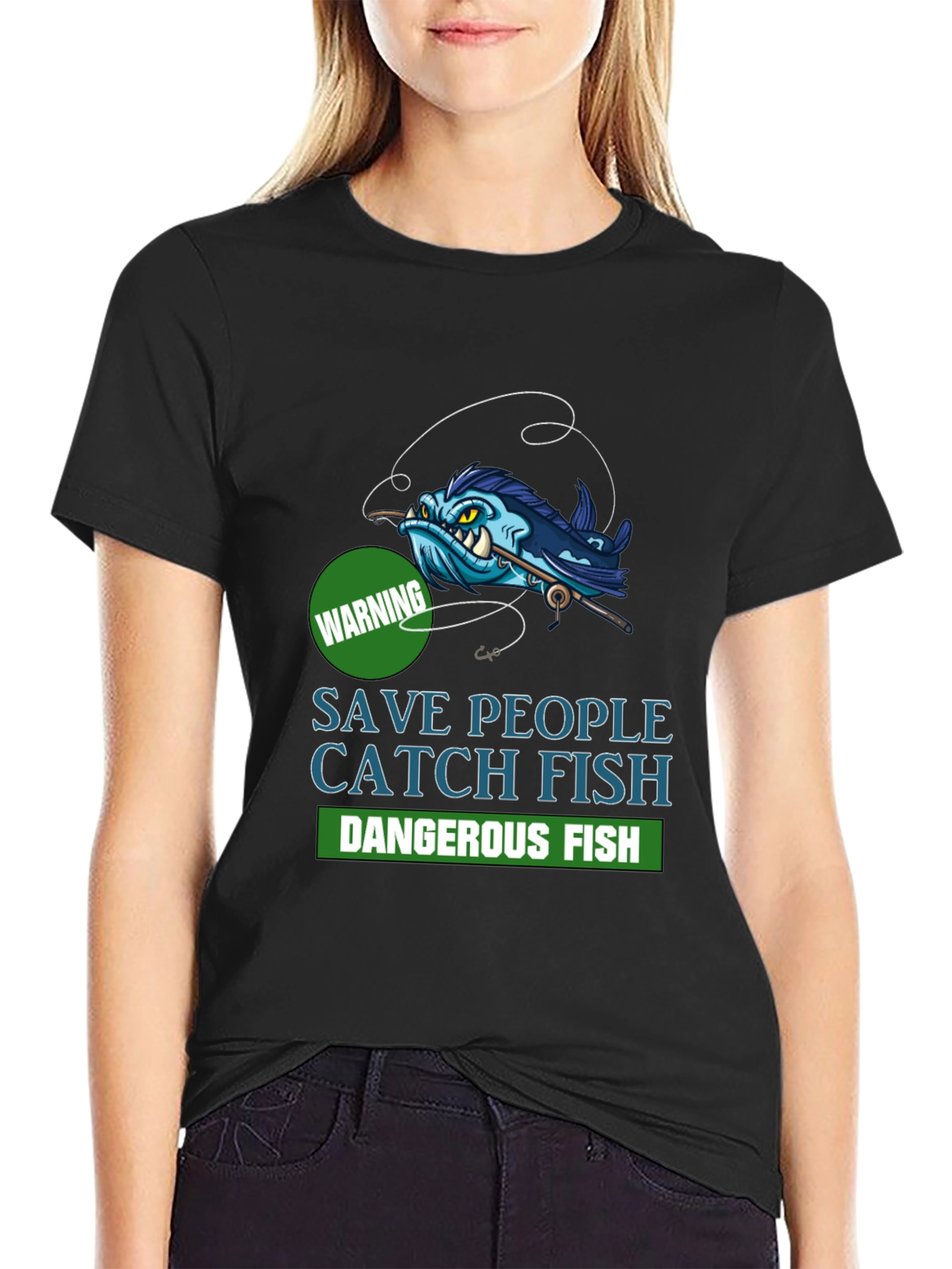 Save People Catch Fish Graphic T-Shirt - Black