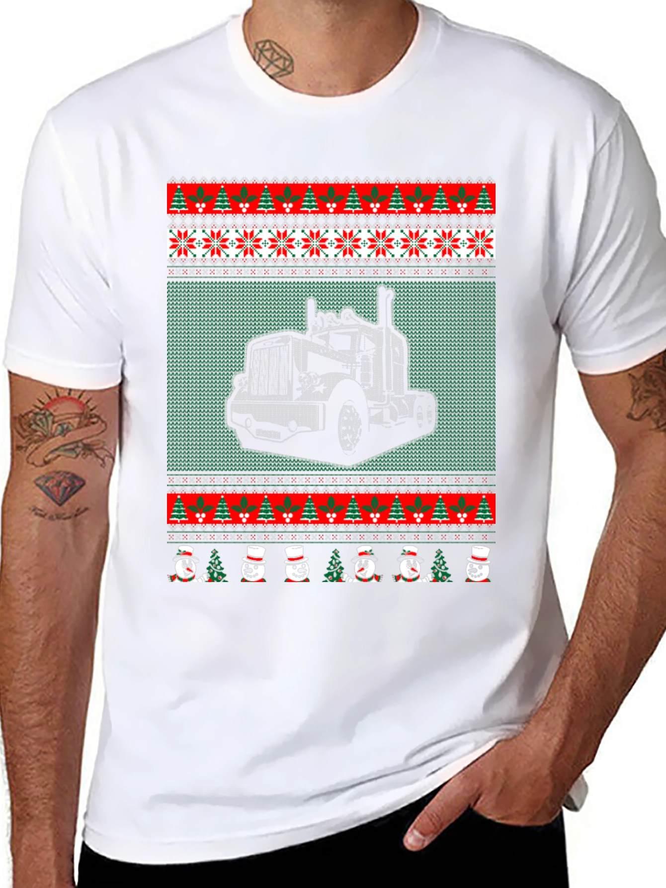 Truck Ugly Christmas Sweater Style T-Shirt