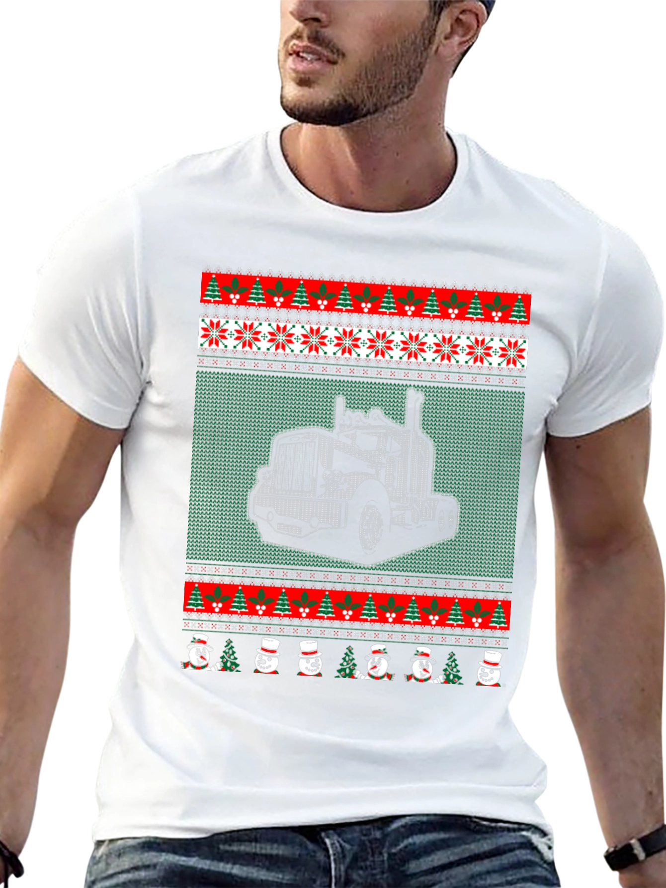 Truck Ugly Christmas Sweater Style T-Shirt
