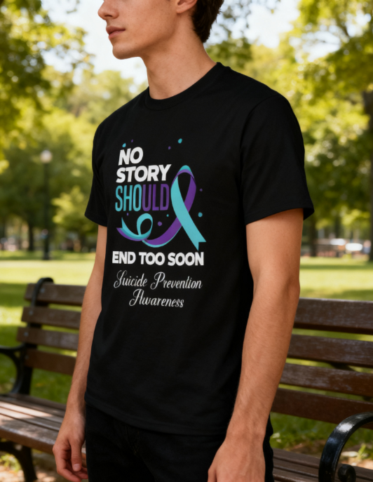 No Story Should End Too Soon” Suicide Prevention Awareness Unisex T-Shirt - Mental Health Advocacy & Hope-Inspired Tee