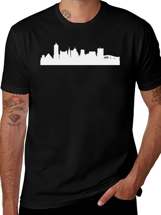 City Skyline Graphic Tee - Modern Mens Black T-Shirt