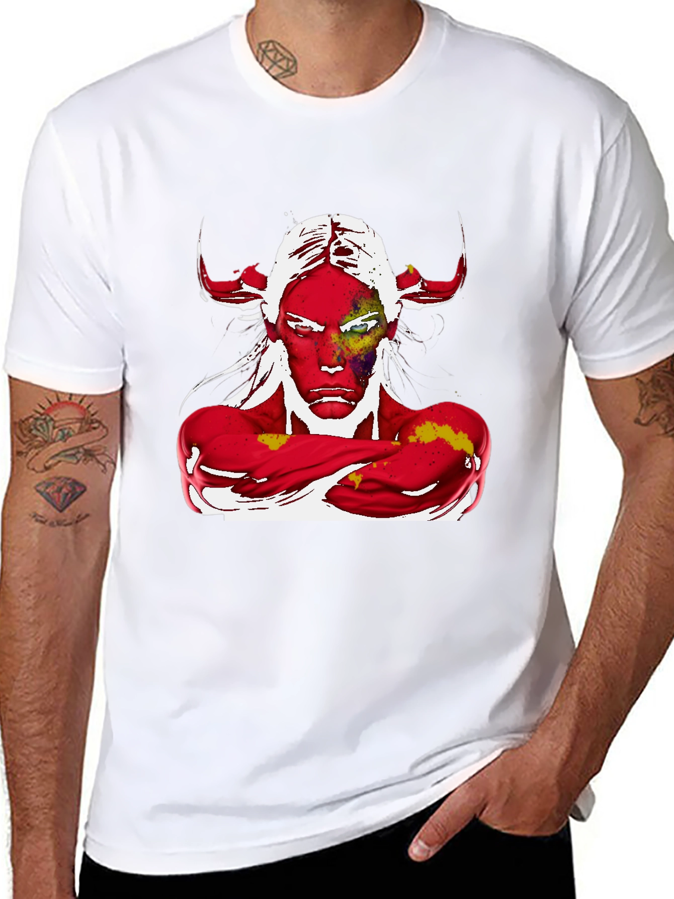 Abstract Graphic Tee - Devil Horns Design