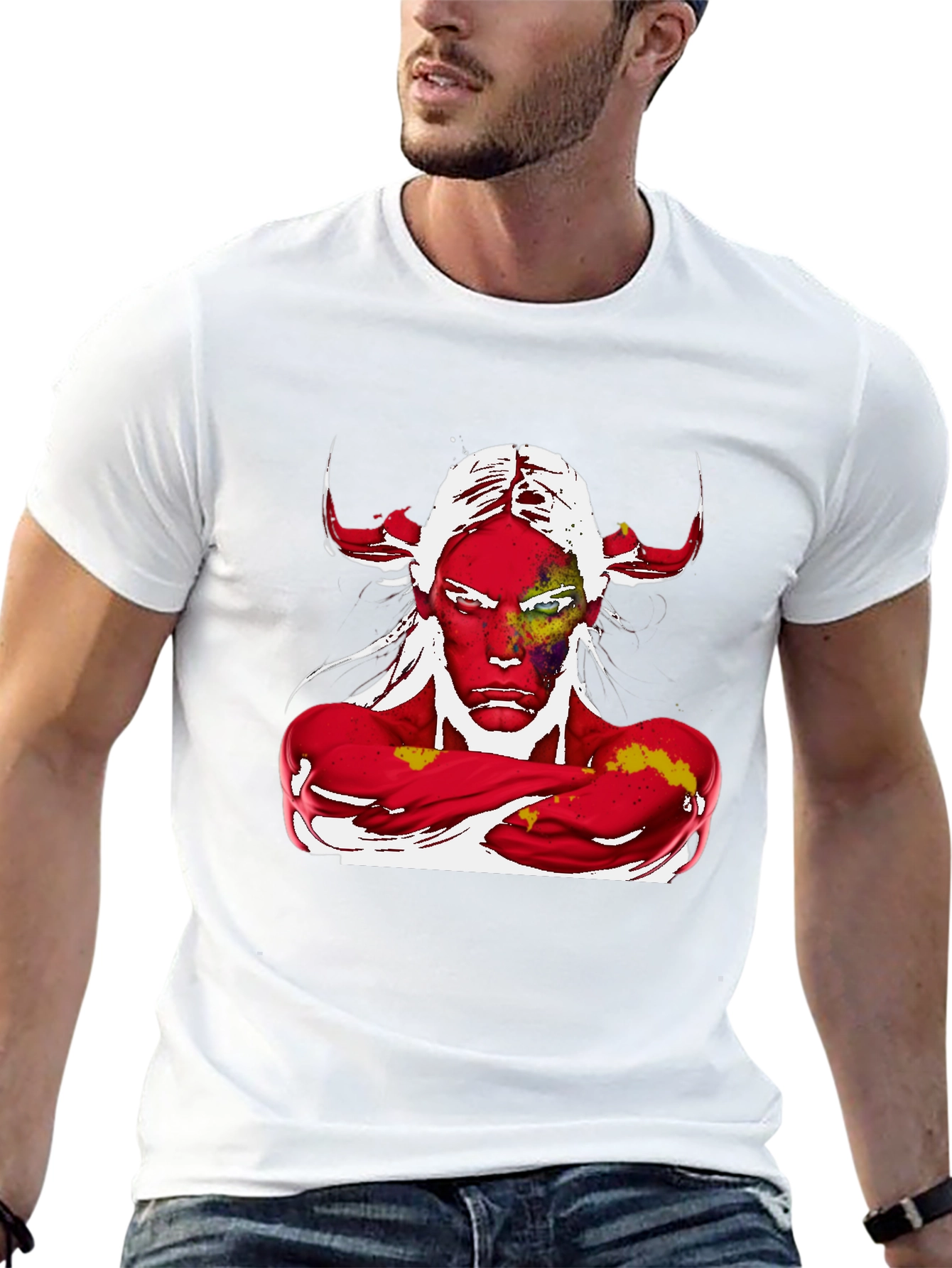 Abstract Graphic Tee - Devil Horns Design