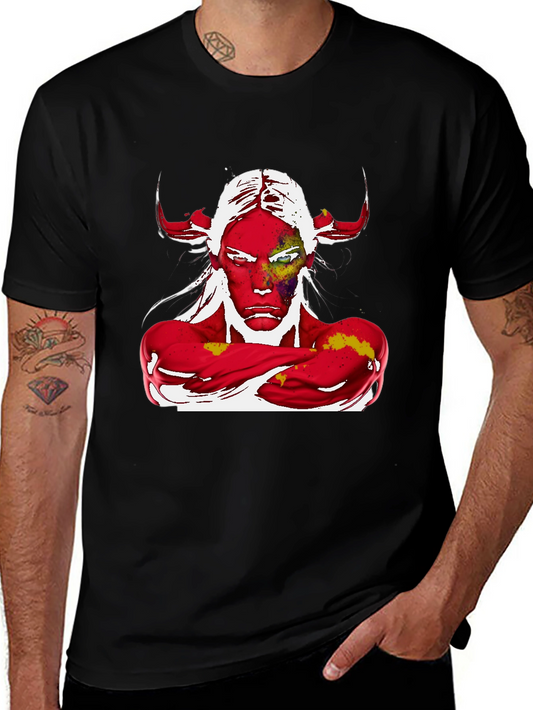 Abstract Graphic Tee - Devil Horns Design
