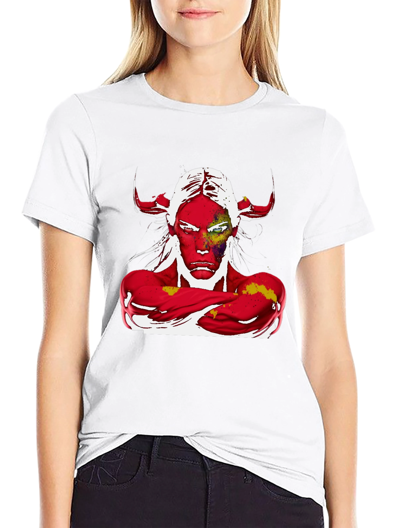 Abstract Graphic Tee - Devil Horns Design