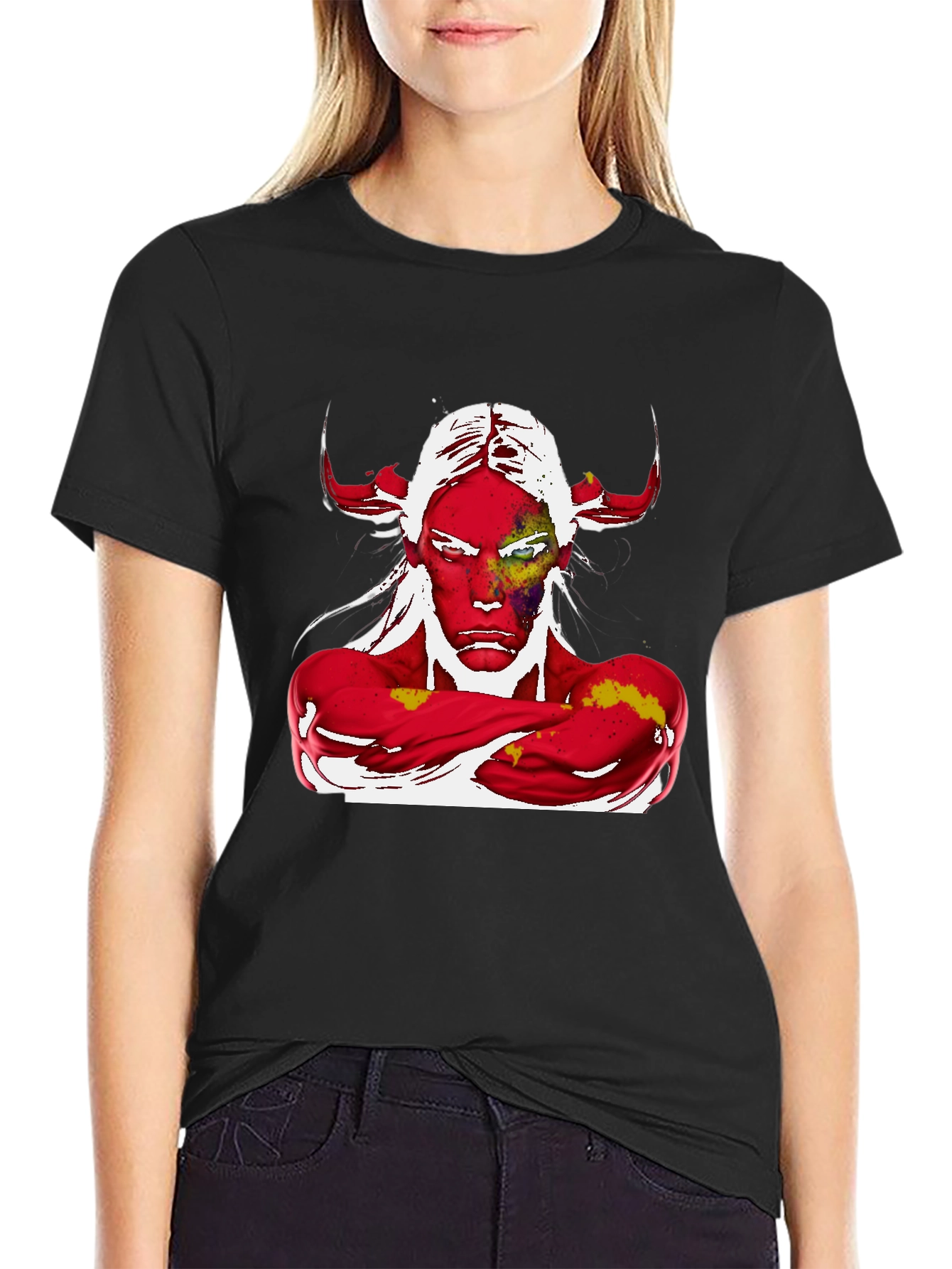 Abstract Graphic Tee - Devil Horns Design