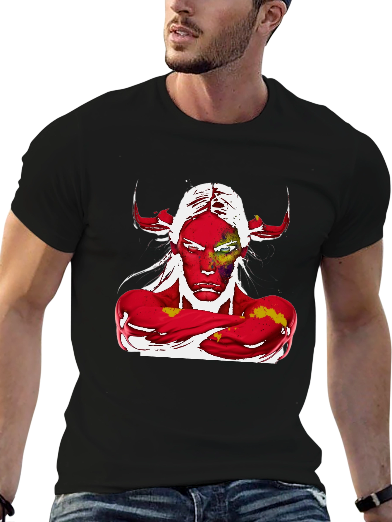 Abstract Graphic Tee - Devil Horns Design
