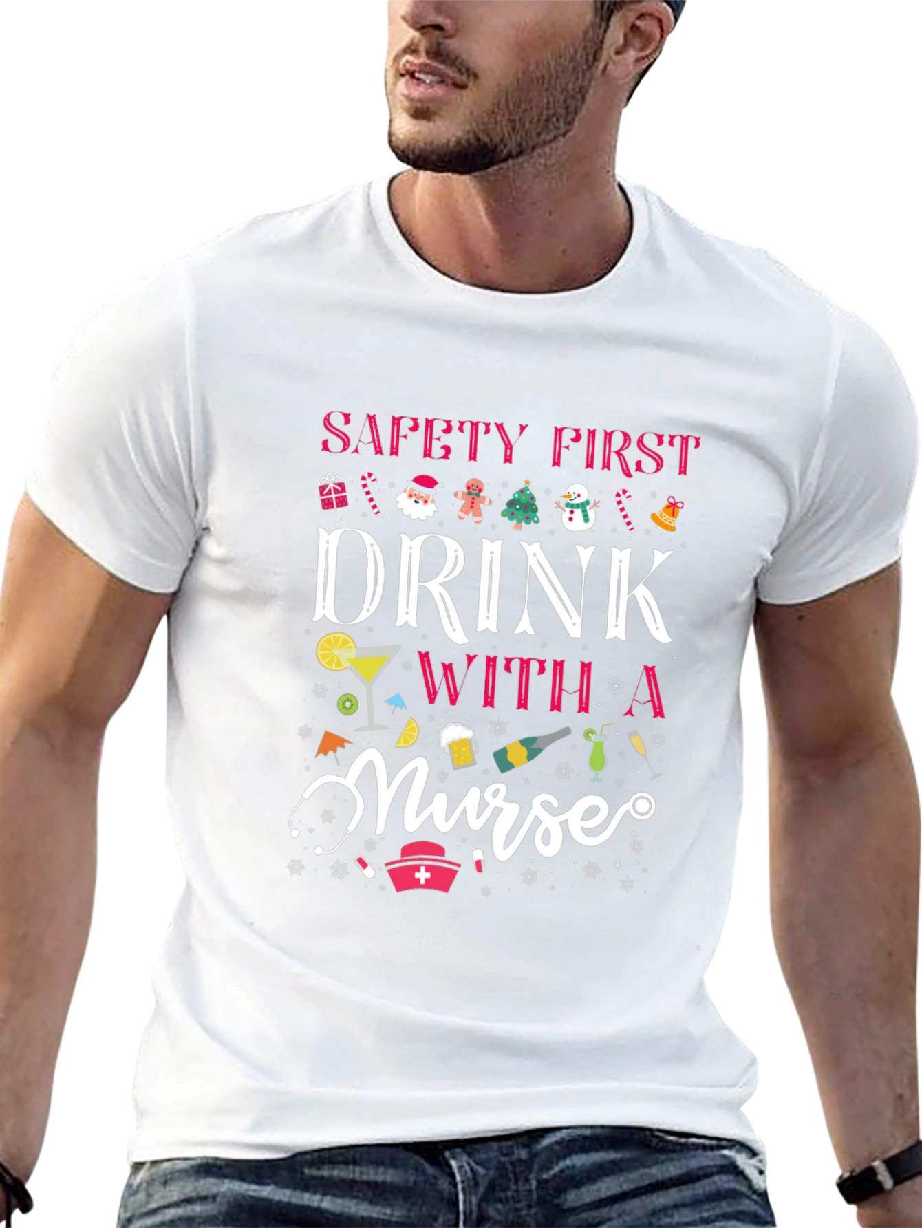 Safety First Drink With a Nurse Black T-Shirt