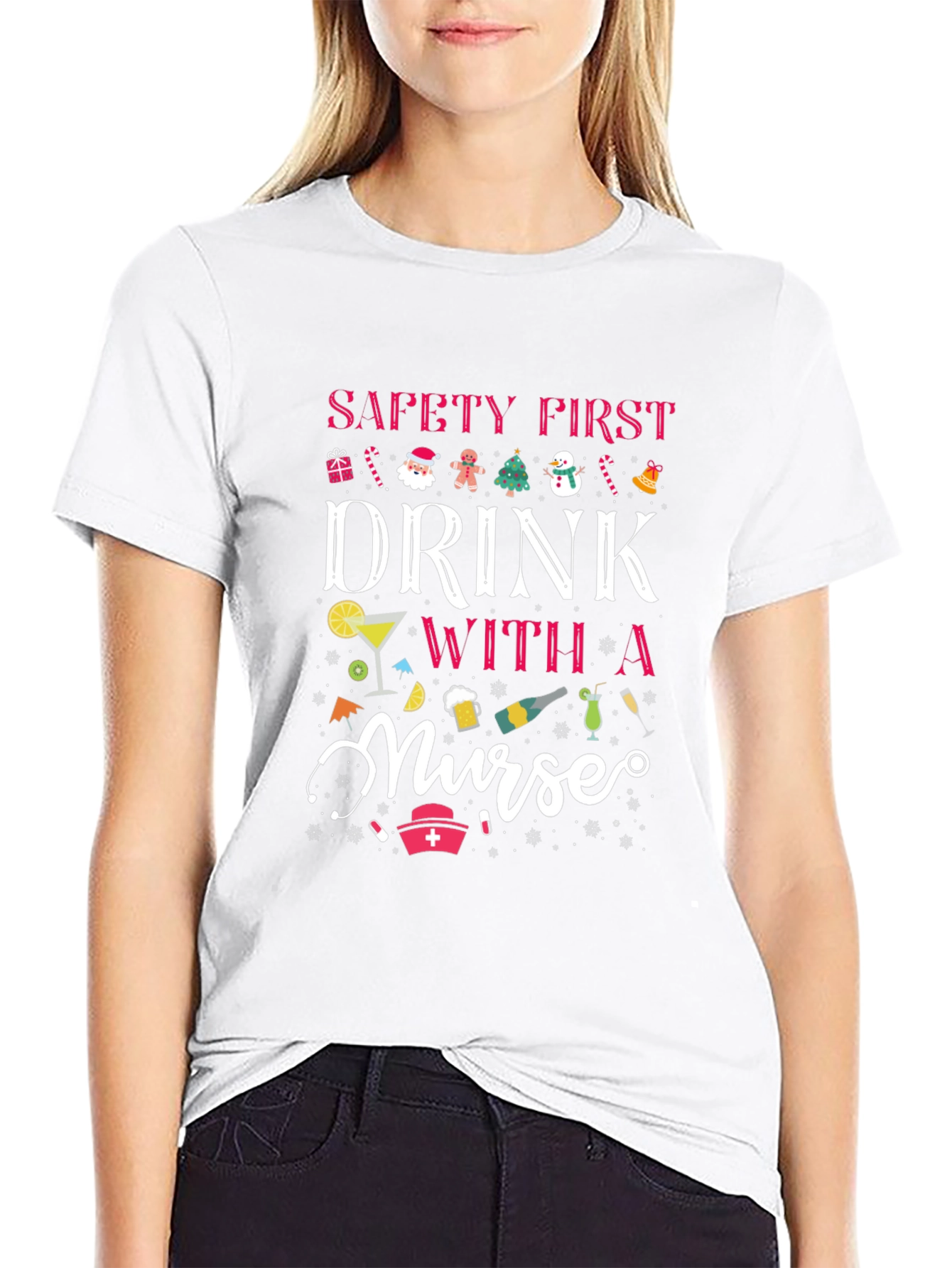 Safety First Drink With a Nurse Black T-Shirt