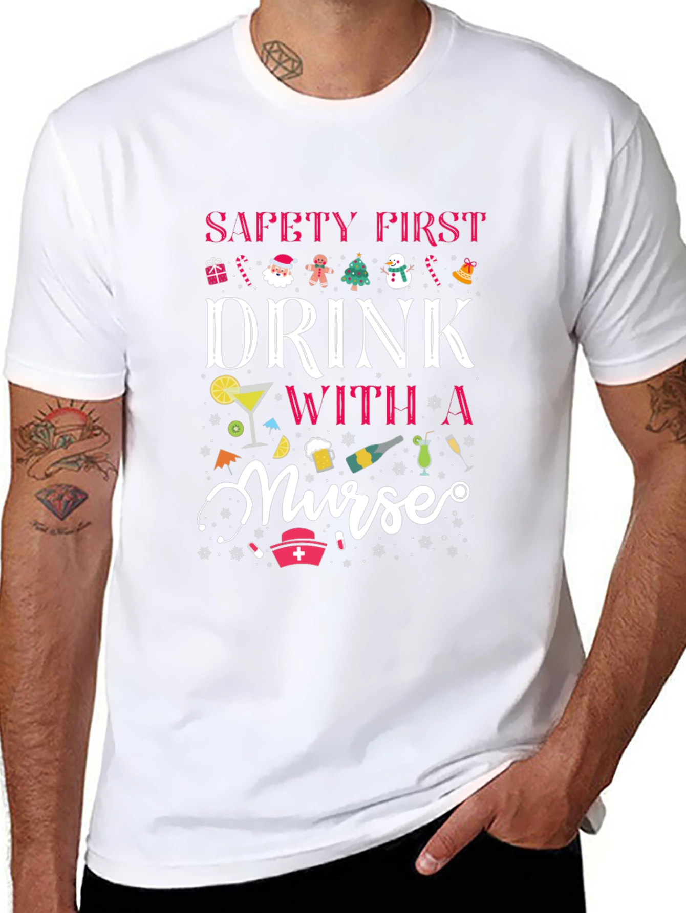 Safety First Drink With a Nurse Black T-Shirt