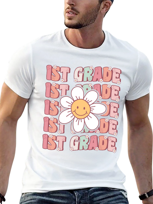 1st Grade Teacher T-Shirt with Flower