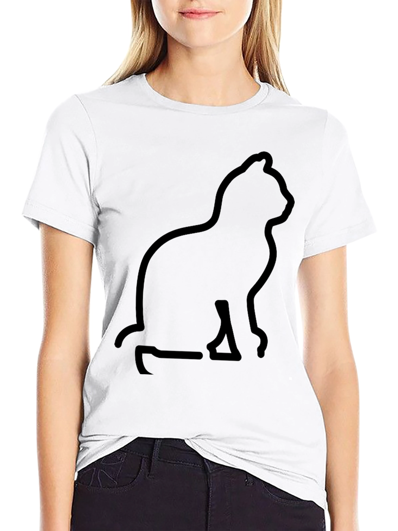 Cat Silhouette Graphic Black T-Shirt