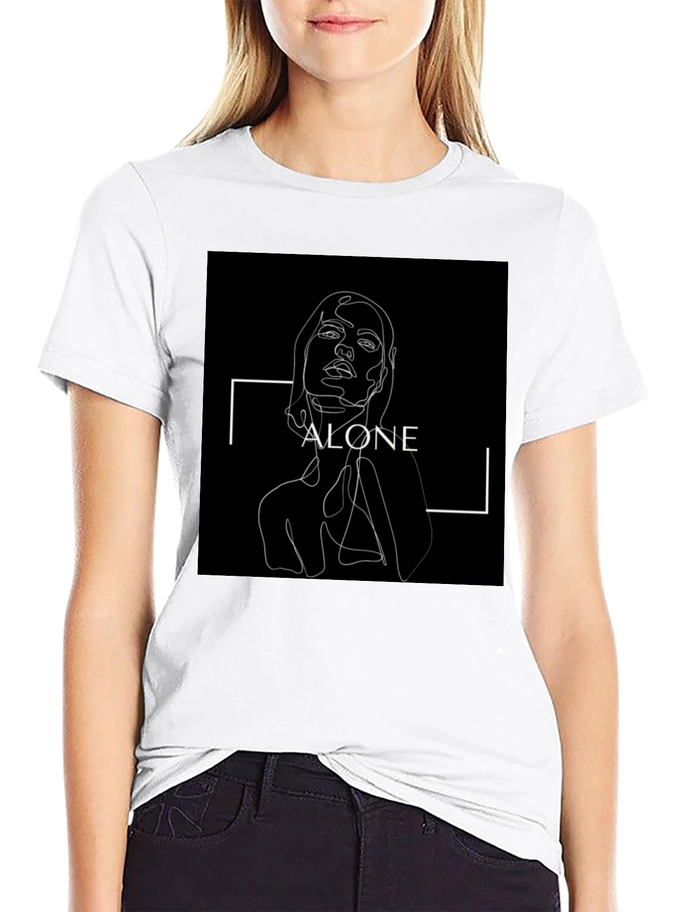 Minimalist Alone Graphic Print Black T-Shirt
