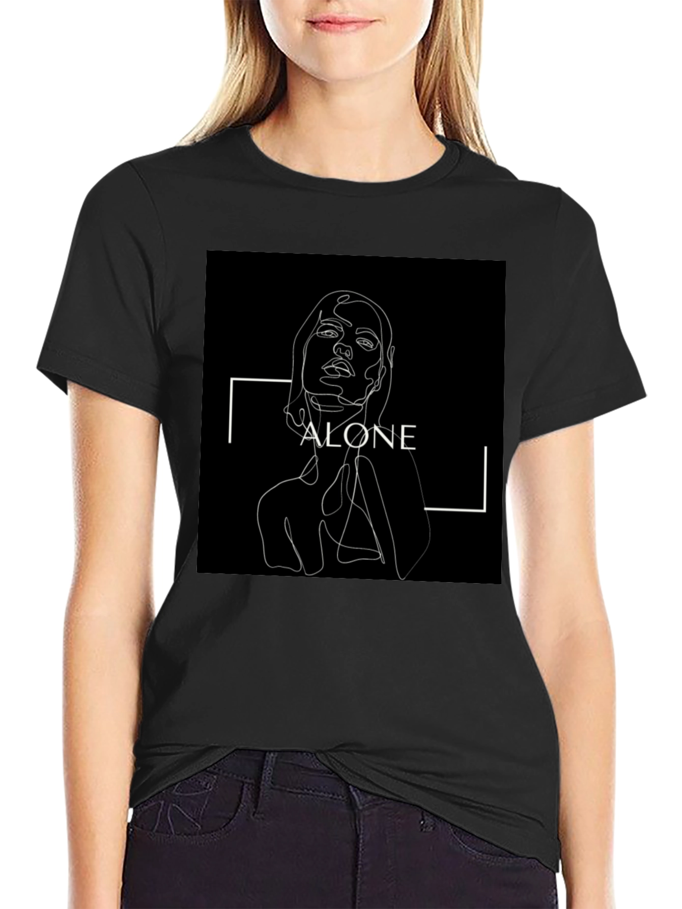 Minimalist Alone Graphic Print Black T-Shirt