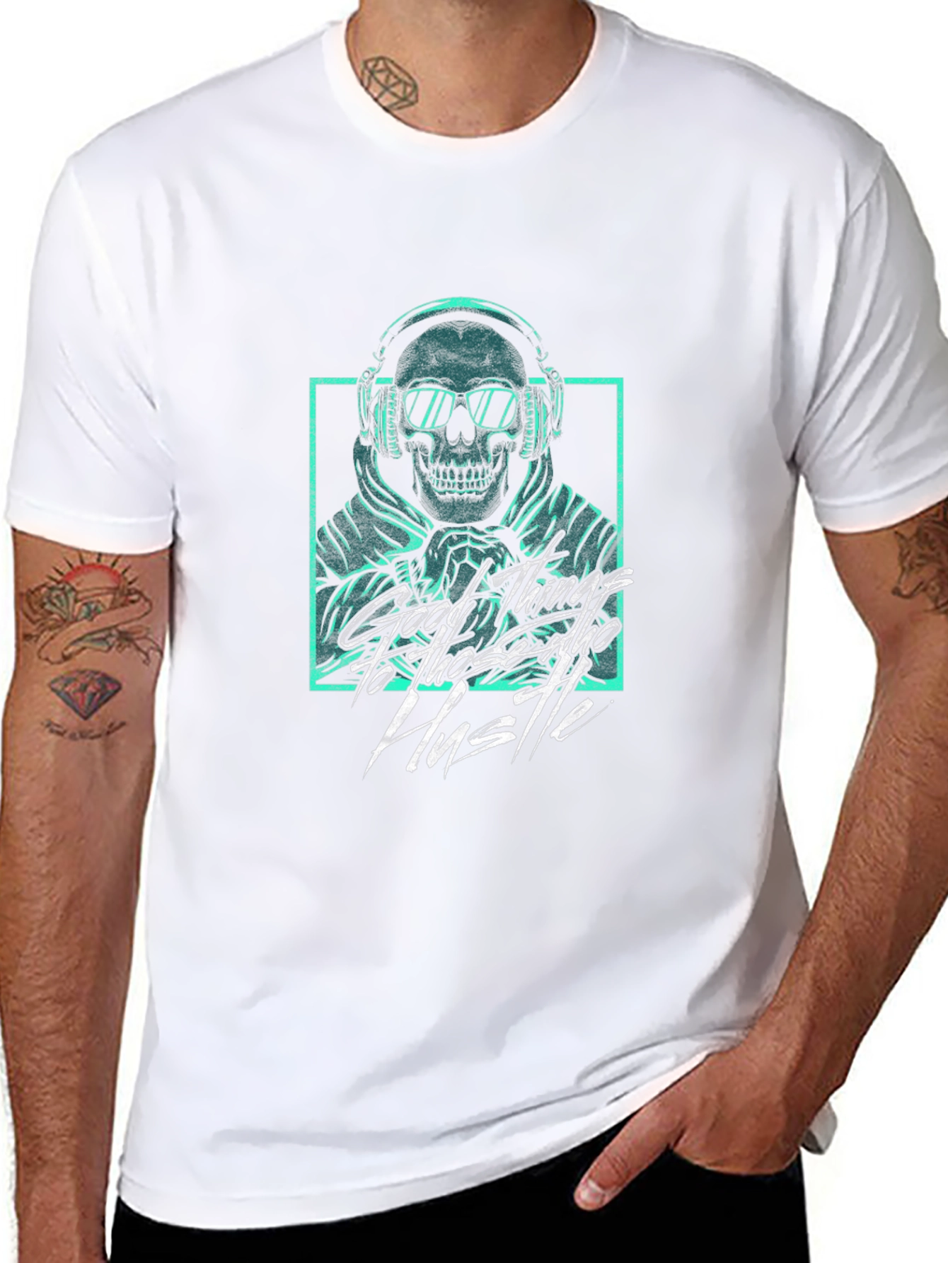 Skull Headphones Graphic Tee - Hustle Hard!