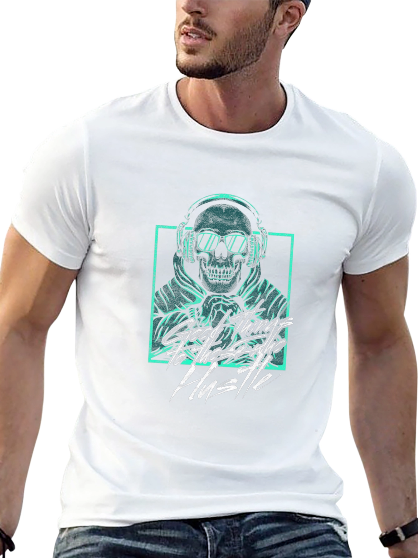 Skull Headphones Graphic Tee - Hustle Hard!