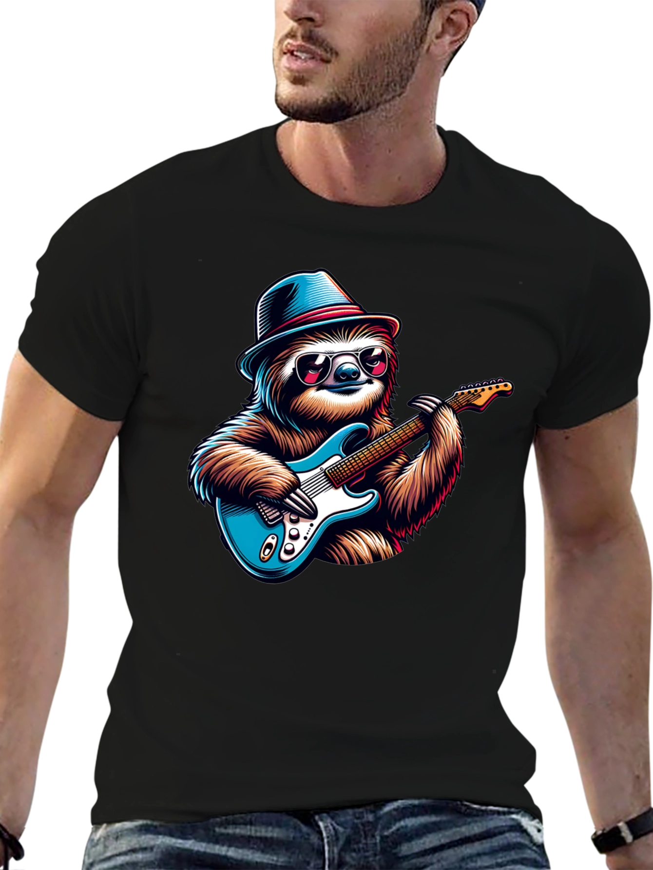 Sloth Guitar Player T-Shirt - Cool Graphic Tee