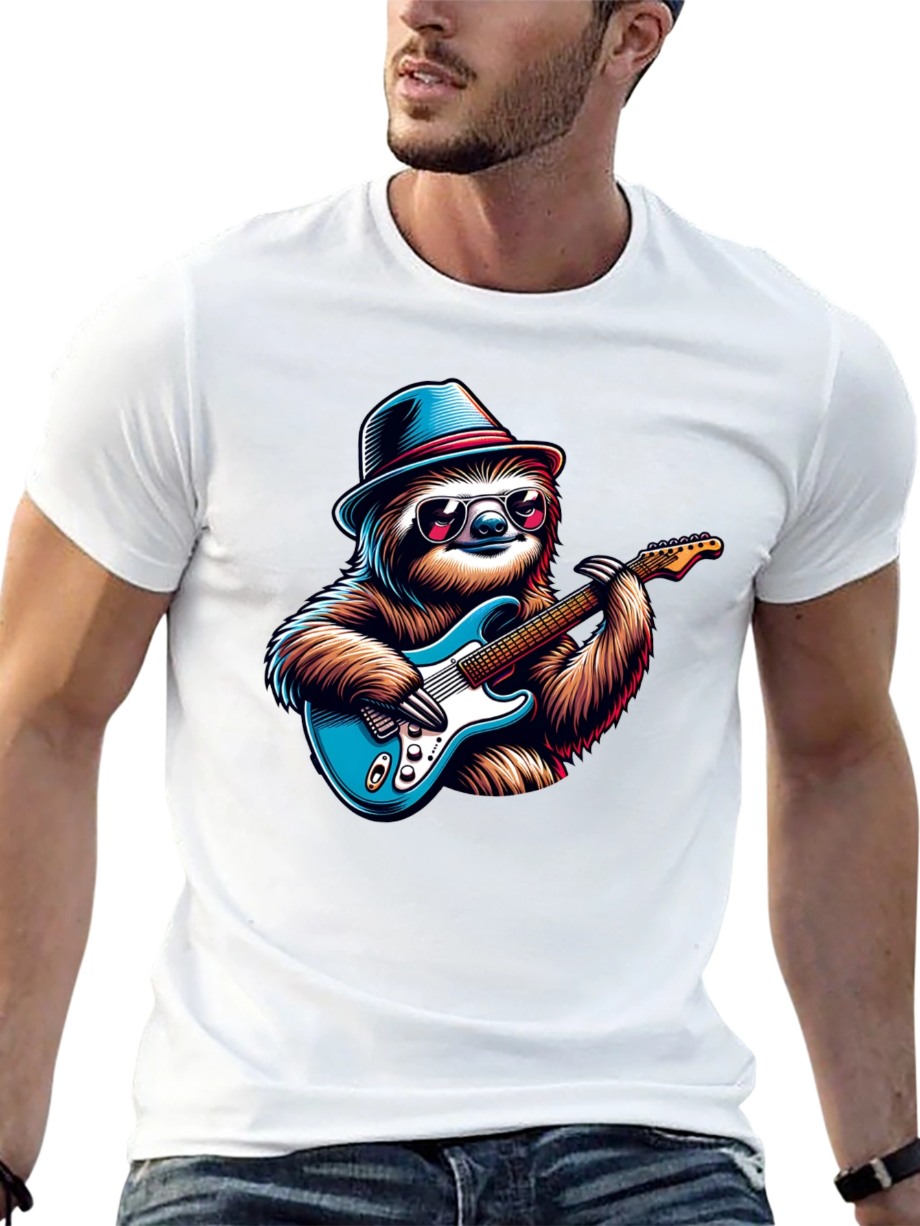 Sloth Guitar Player T-Shirt - Cool Graphic Tee