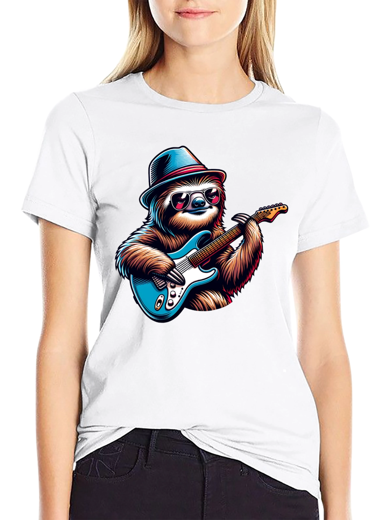 Sloth Guitar Player T-Shirt - Cool Graphic Tee