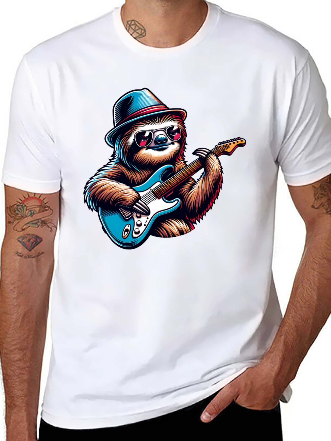 Sloth Guitar Player T-Shirt - Cool Graphic Tee