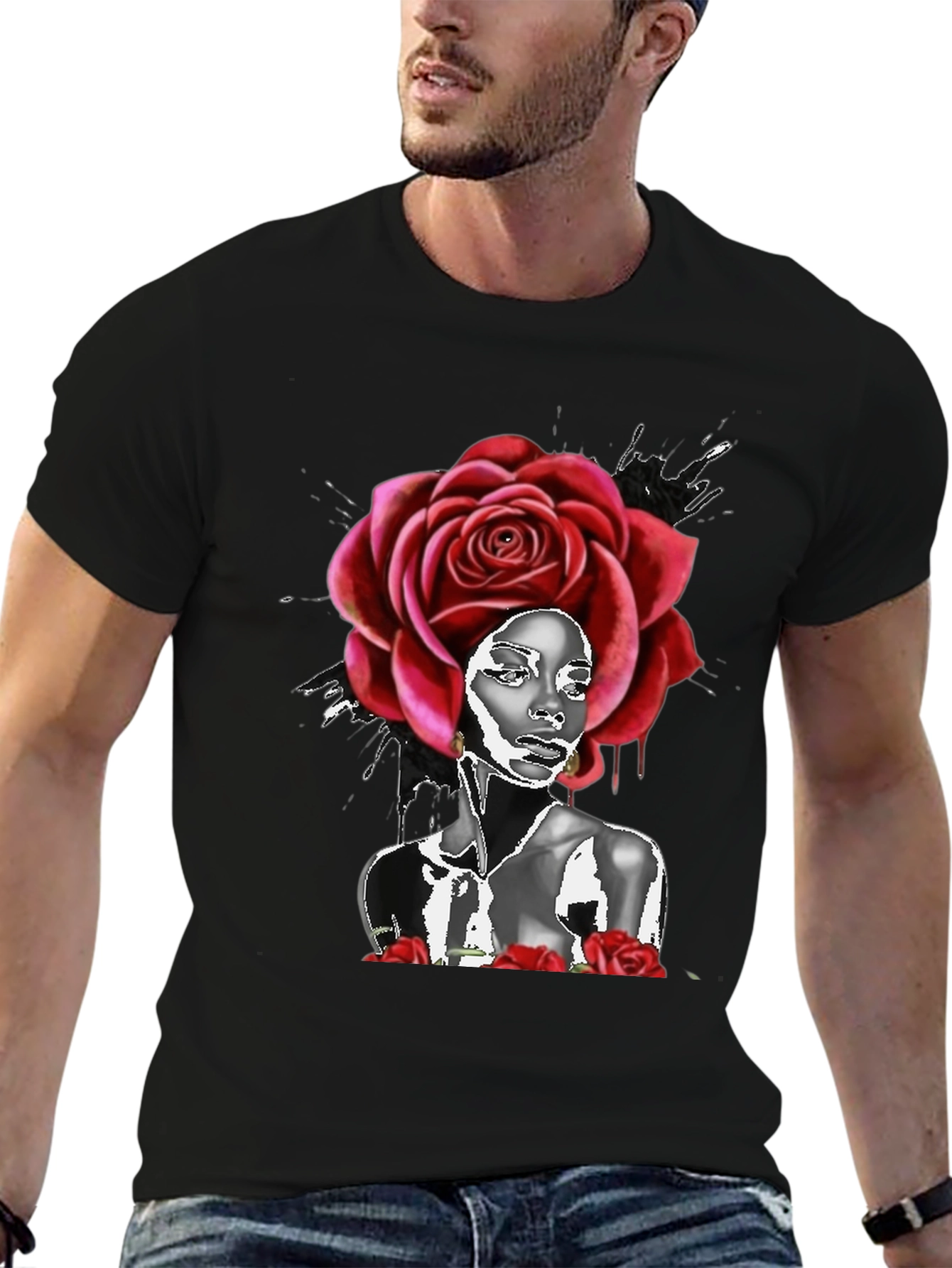 Rose Head Black T-Shirt