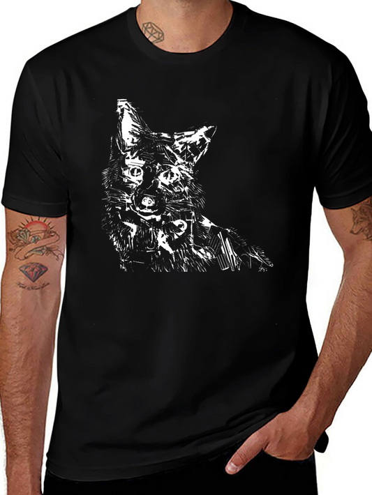 Abstract Wolf Graphic Tee - Black Cotton Blend