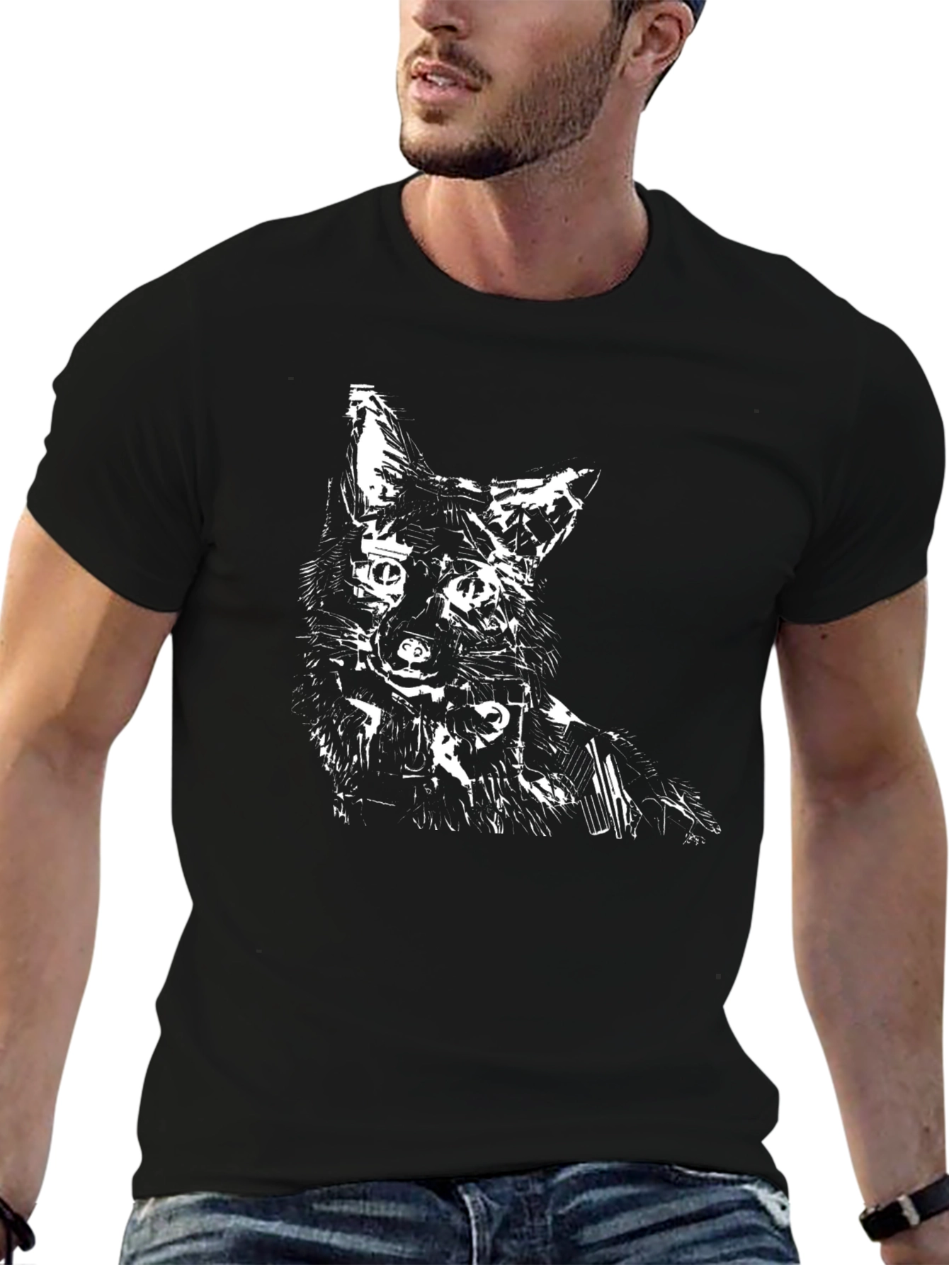 Abstract Wolf Graphic Tee - Black Cotton Blend