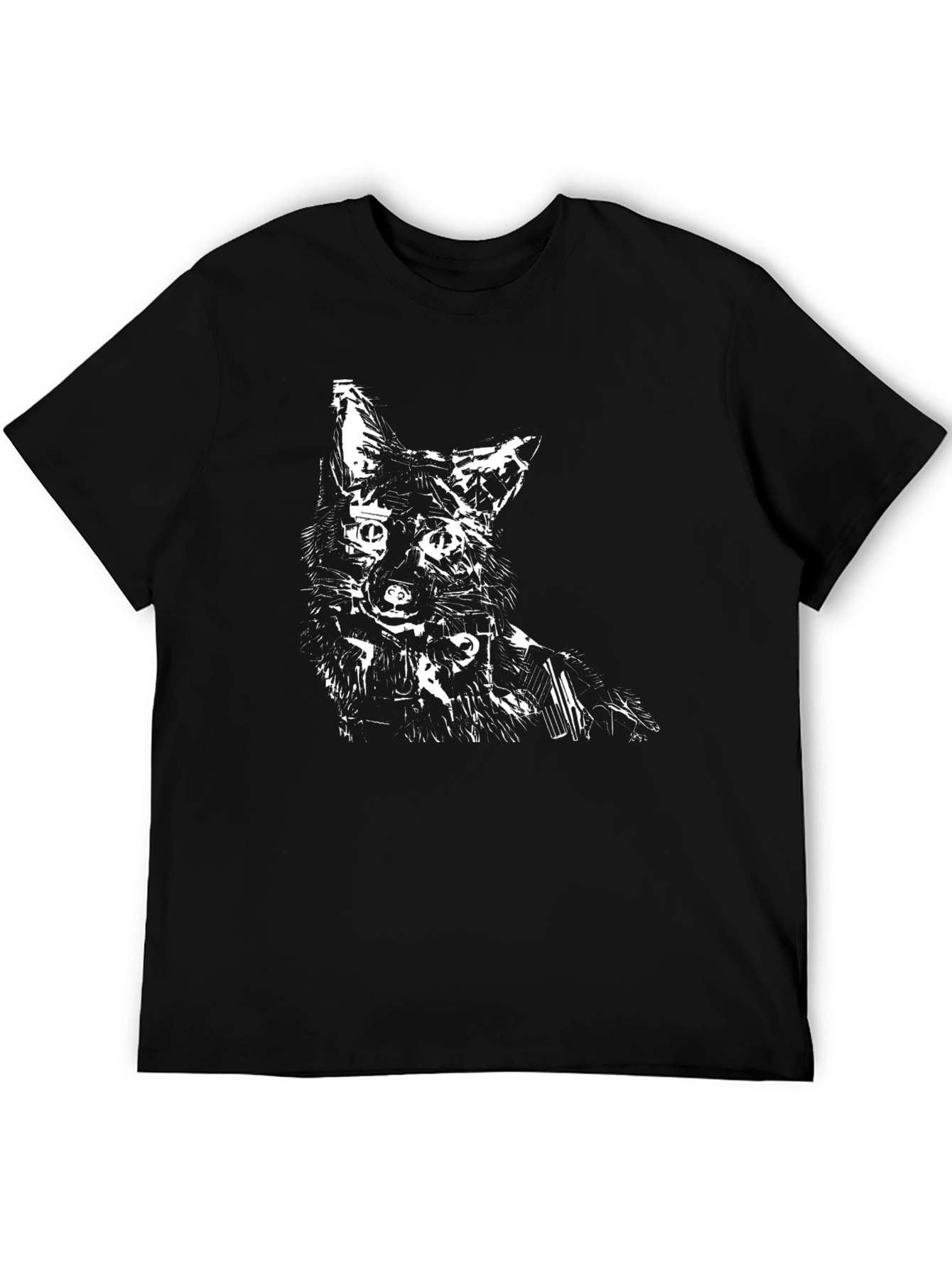 Abstract Wolf Graphic Tee - Black Cotton Blend