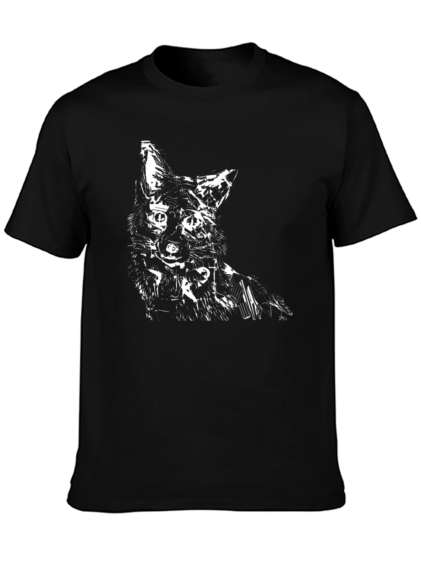 Abstract Wolf Graphic Tee - Black Cotton Blend