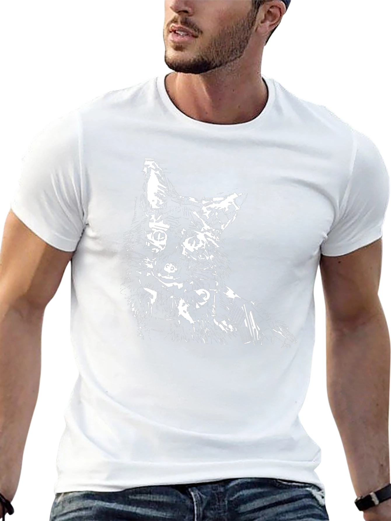 Abstract Wolf Graphic Tee - Black Cotton Blend