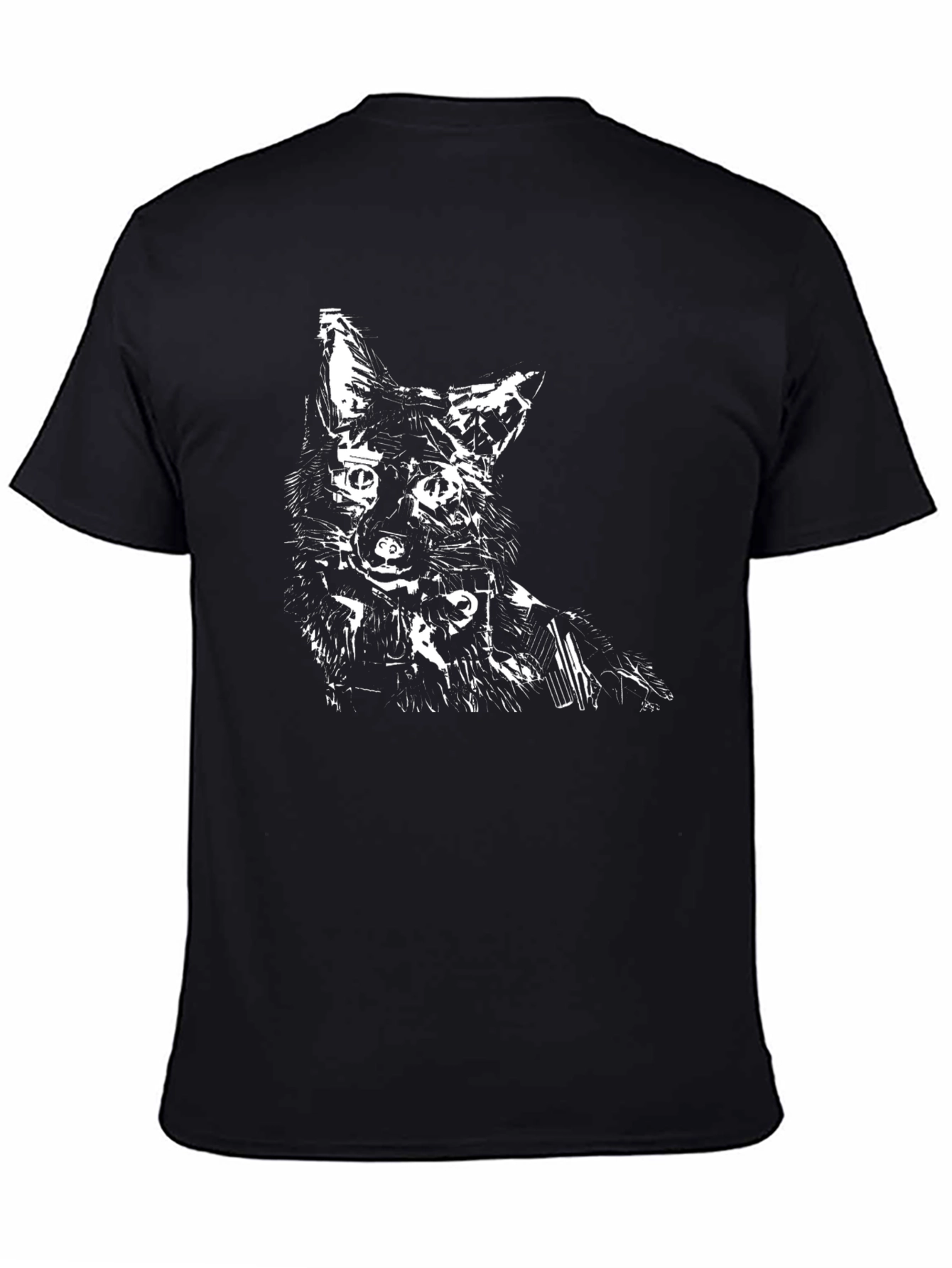 Abstract Wolf Graphic Tee - Black Cotton Blend