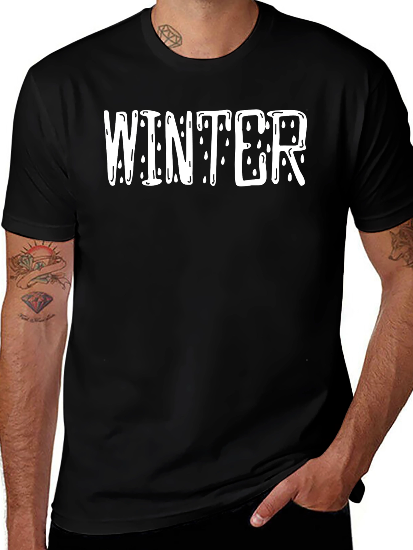Winter Drip Graphic Tee - Black Cotton T-Shirt