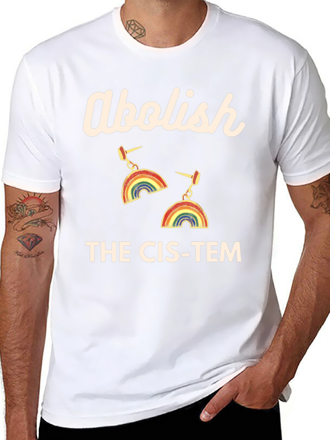 Abolish The Cis-Tem Rainbow Earrings Graphic Tee